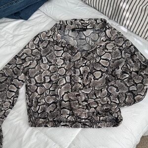Snake Print Button-Up Blouse with Cinche Waist